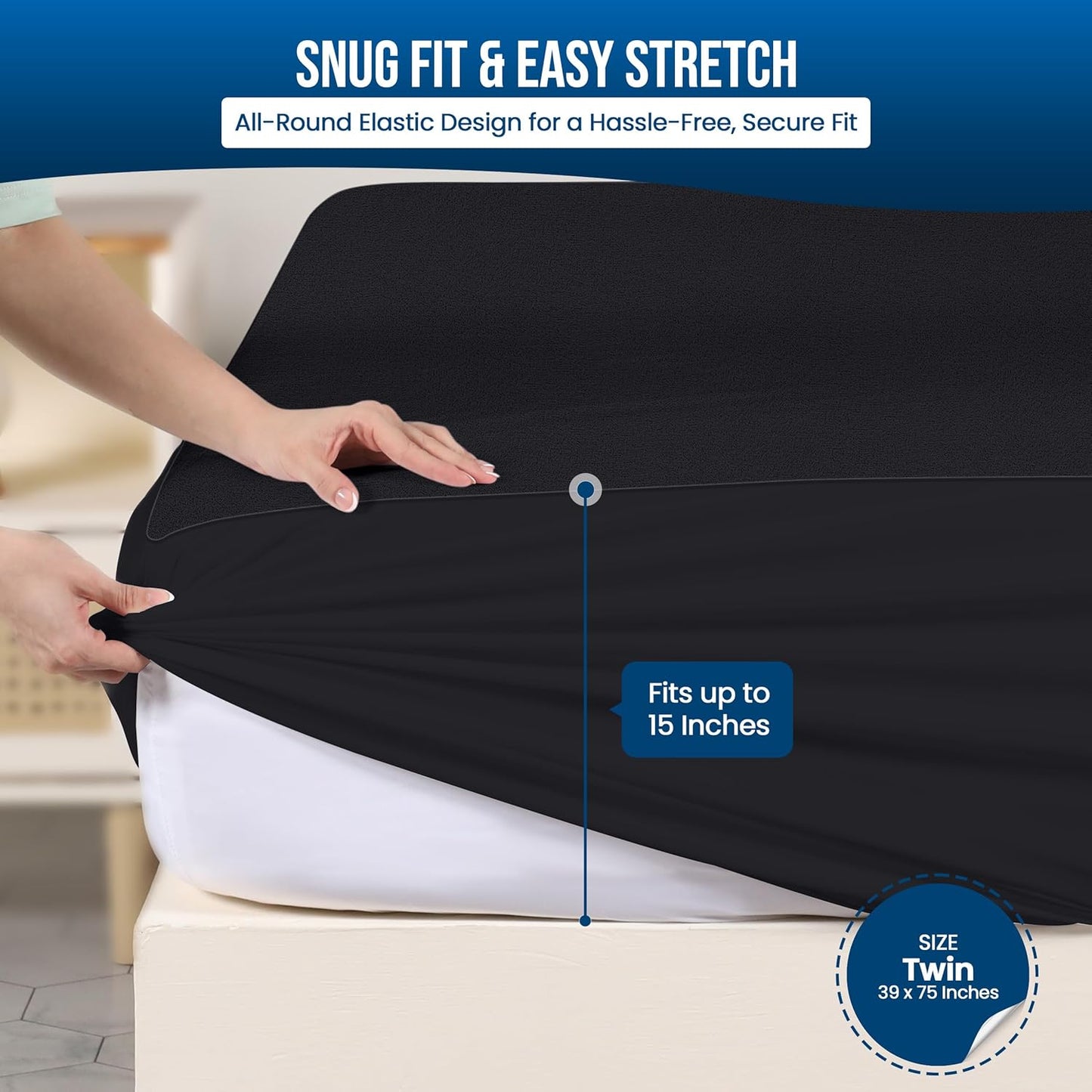 Utopia Bedding Waterproof Mattress Protector Twin Size, Premium Terry Mattress Cover 200 GSM, Breathable, Fitted Style with Stretchable Pockets (Black)