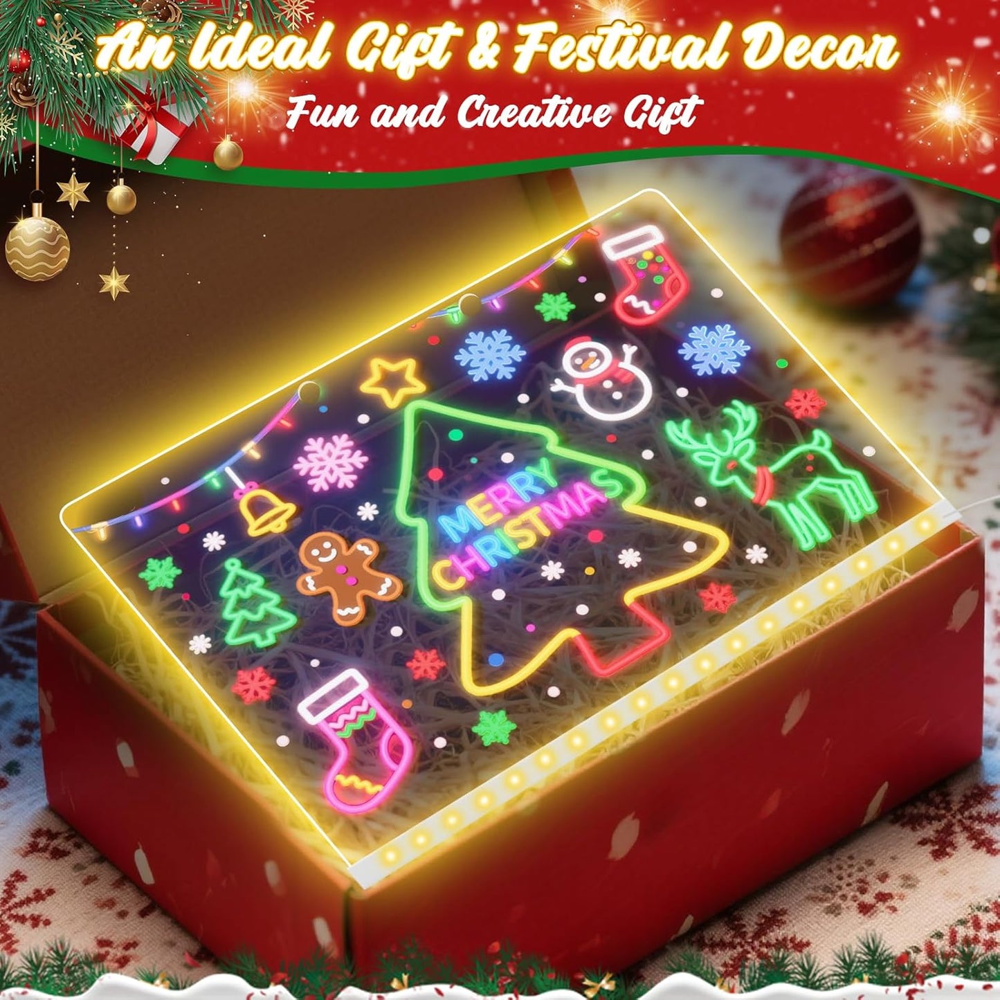 Lumiboard Led Drawing Board with 7 Colors,14"X10" Acrylic Dry Erase Board with Light, Include Adapter, Hanging Chain, Led Drawing Board for Kids with Stand,Birthday and Christmas Gifts for Kids