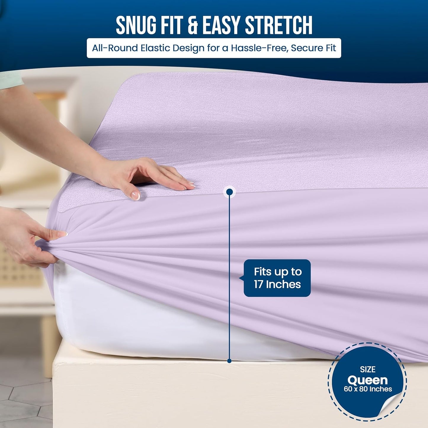 Utopia Bedding Waterproof Mattress Protector Queen Size, Premium Terry Mattress Cover 200 GSM, Breathable, Fitted Style with Stretchable Pockets (Lavender)