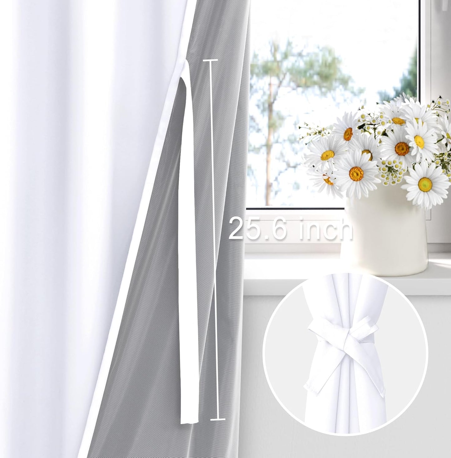 XWZO 100% Blackout Curtains with Tiebacks- 2 Thick Layers Completely Shaded Window Treatment Thermal Insulated Lined Rod Pocket Drapes for Bedroom/Laundry Room, White, W52 x L45, Set of 2 Panels