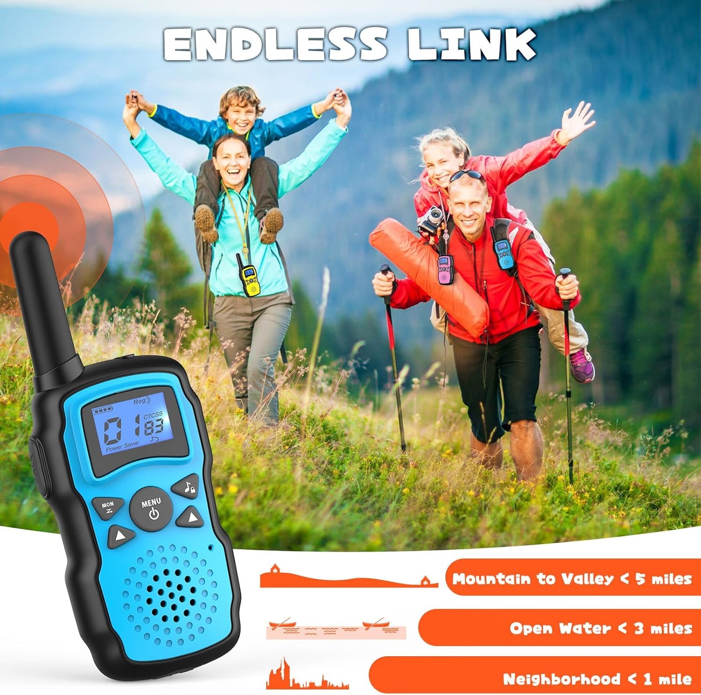 Wishouse Walkie Talkies for Kids Adults Long Range,Xmas Birthday Gift for 3 4 5 6 7 8 9 10 Year Old Boys Girls,Hiking Camping Gear Toys with Lamp,Lanyards,VOX,Easy to Use,4 Pack(No Battery No Charger)