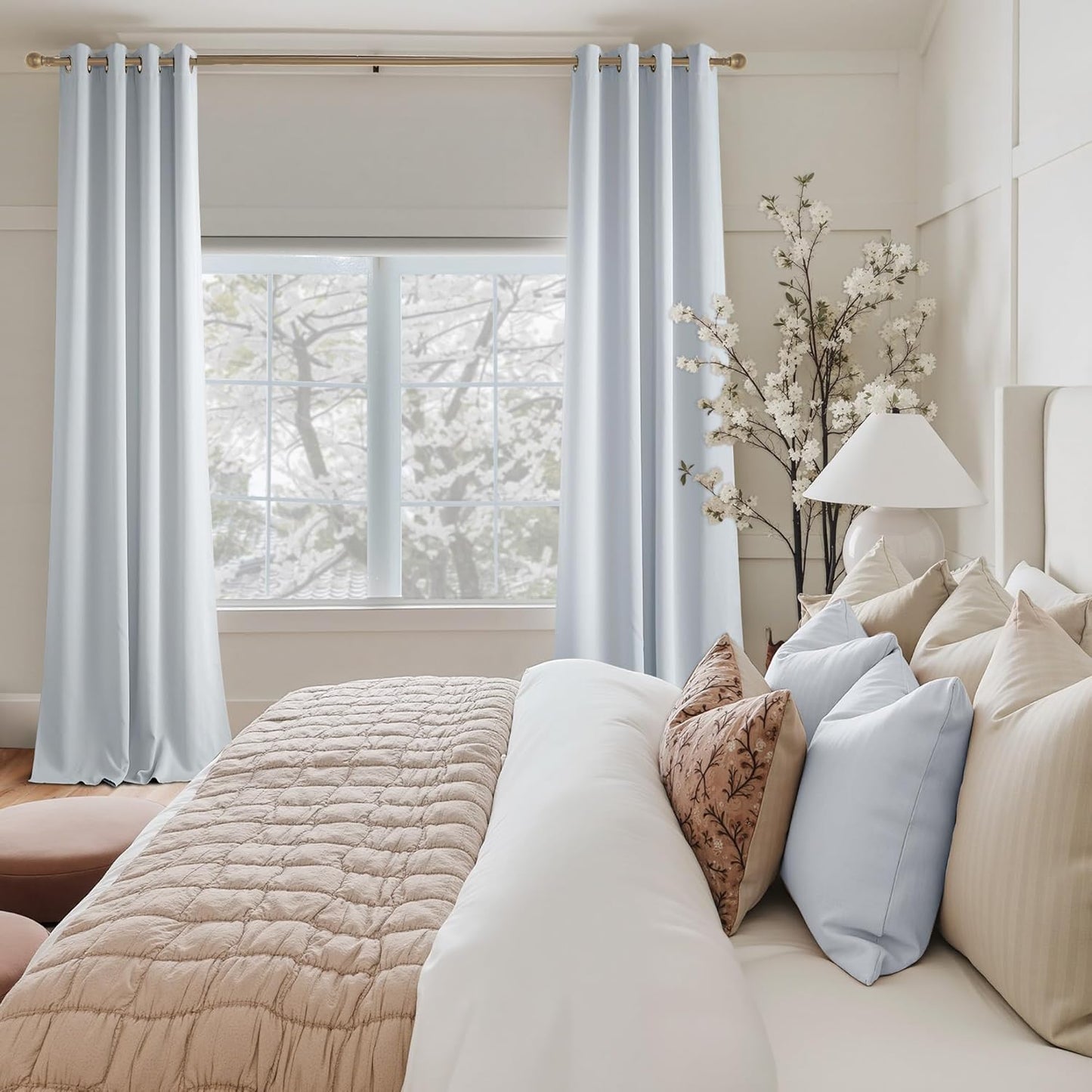 NICETOWN Blackout Curtains Panels for Bedroom, 2 Panels, 52 x 96 Inch, Greyish White, 3 Pass Microfiber Noise Reducing Thermal Insulated Solid Ring Top Blackout Window Drapes