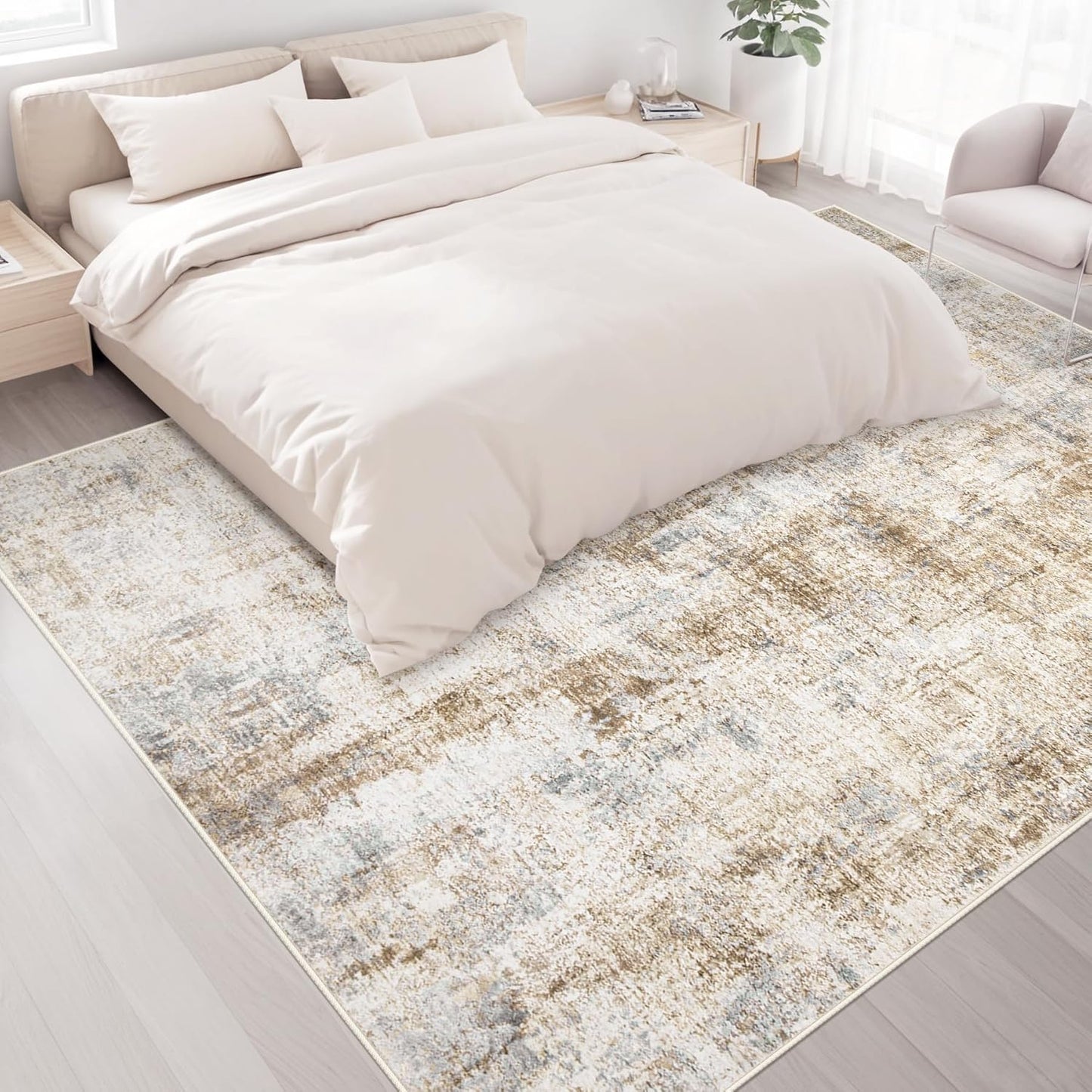 Area Rugs 9x12 Living Room: Washable Rug Modern Abstract Large Rugs Soft Non Slip Neutral Rug Stain Resistant Indoor Carpet for Bedroom Kitchen Dining Room Home Office Rugs(Blue Brown,9'x12')