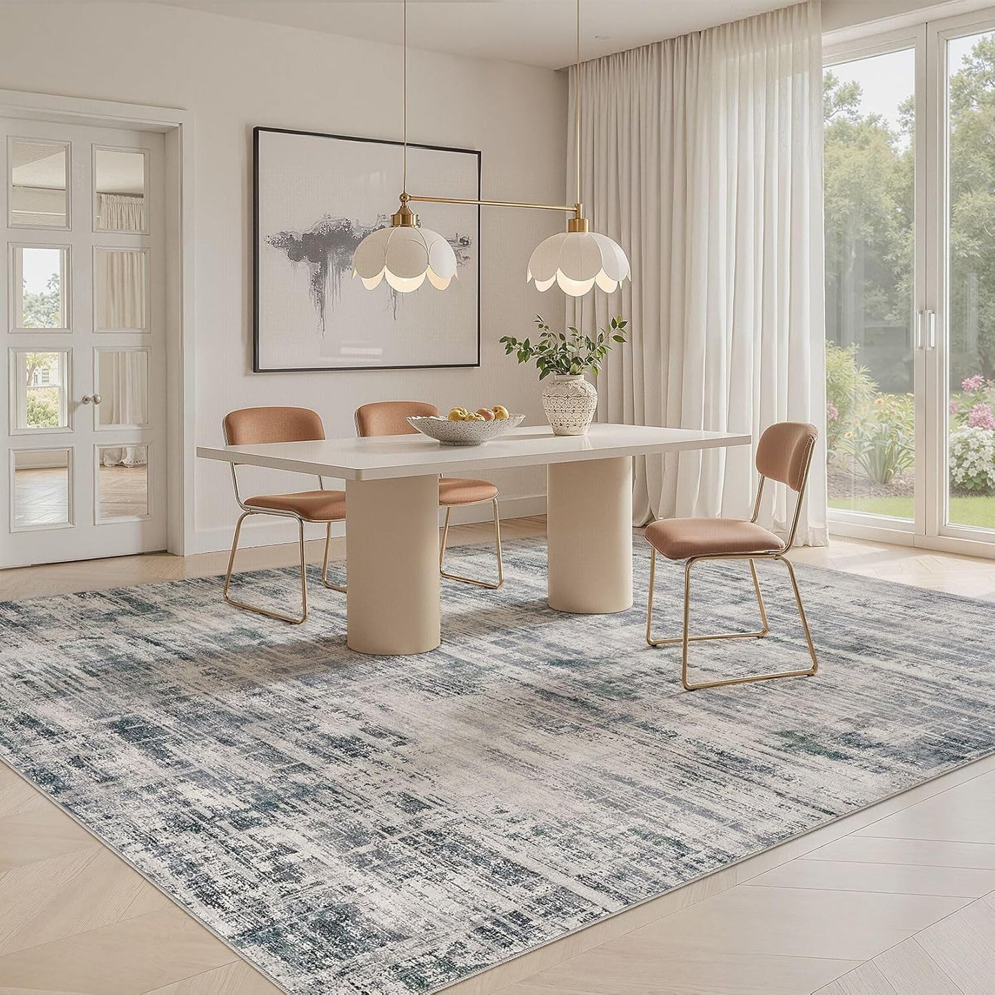 Area Rug for Living Room: 5x7 Washable Neutral Abstract Modern Soft Rugs Non Slip Indoor Floor Stain Resistant Carpet for Bedroom Dining Room Office Nursery - Gray