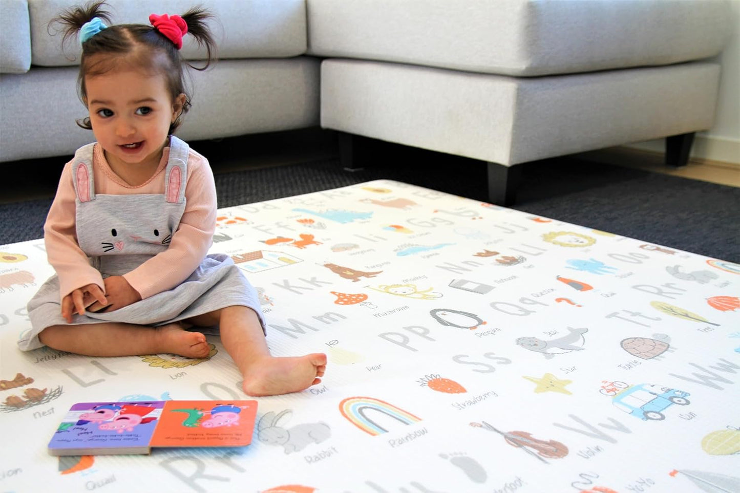 Cushmat Stylish Reversible Foam Play Mat (Large, Alpha - Palm Gray) - Soft, Waterproof, Durable Play mat for Infants, Babies, Toddler, Kids & Grownup - 6.5ft x 4.5ft