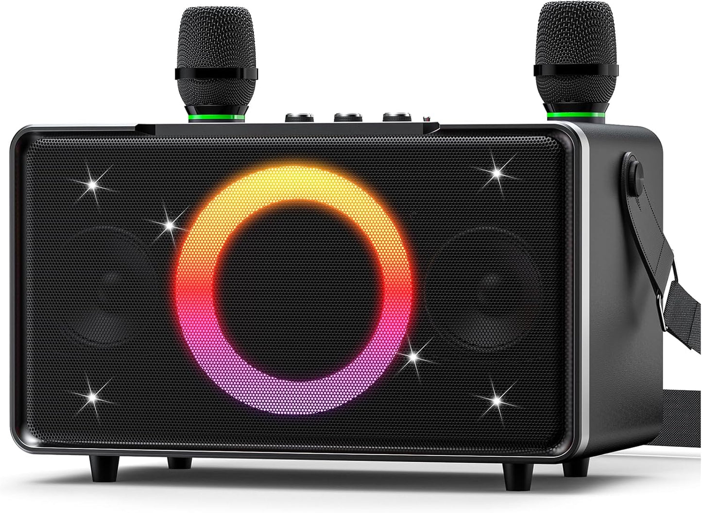 GFEEN Portable Bluetooth Speaker: 100W(160W Peak), 15H Playtime, Wireless Speakers with Microphone, 5″ Subwoofer, Loud Sound, Light Show, Fast Charging for Outdoor, Party, Backyard(Silver with 2Mic)