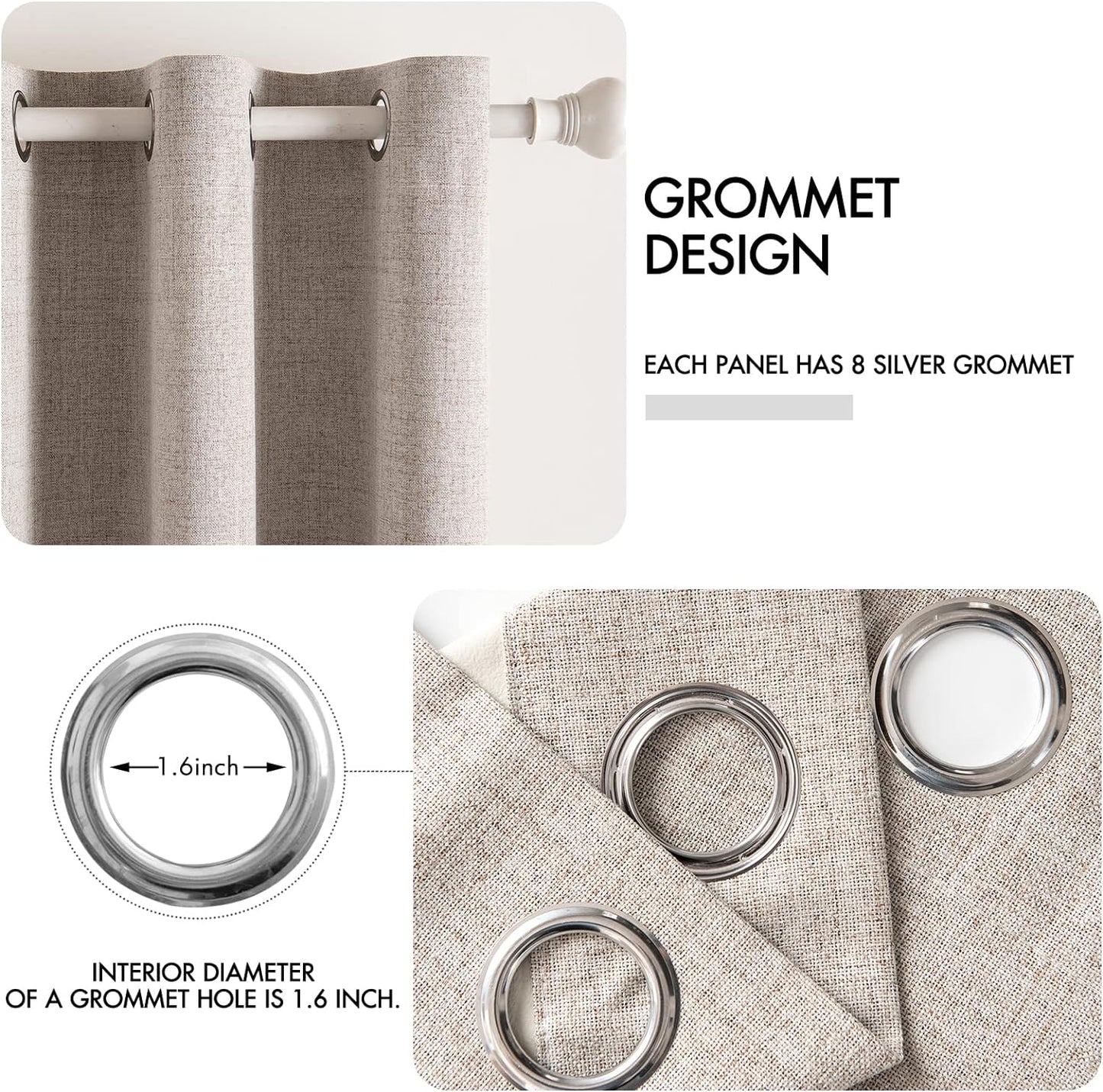 MIULEE Linen Texture Curtains for Bedroom Solid 100% Blackout Thermal Insulated Khaki Curtains Grommet Room Darkening Drapes for Living Room Nursery 52x108 Inch (2 Panels)