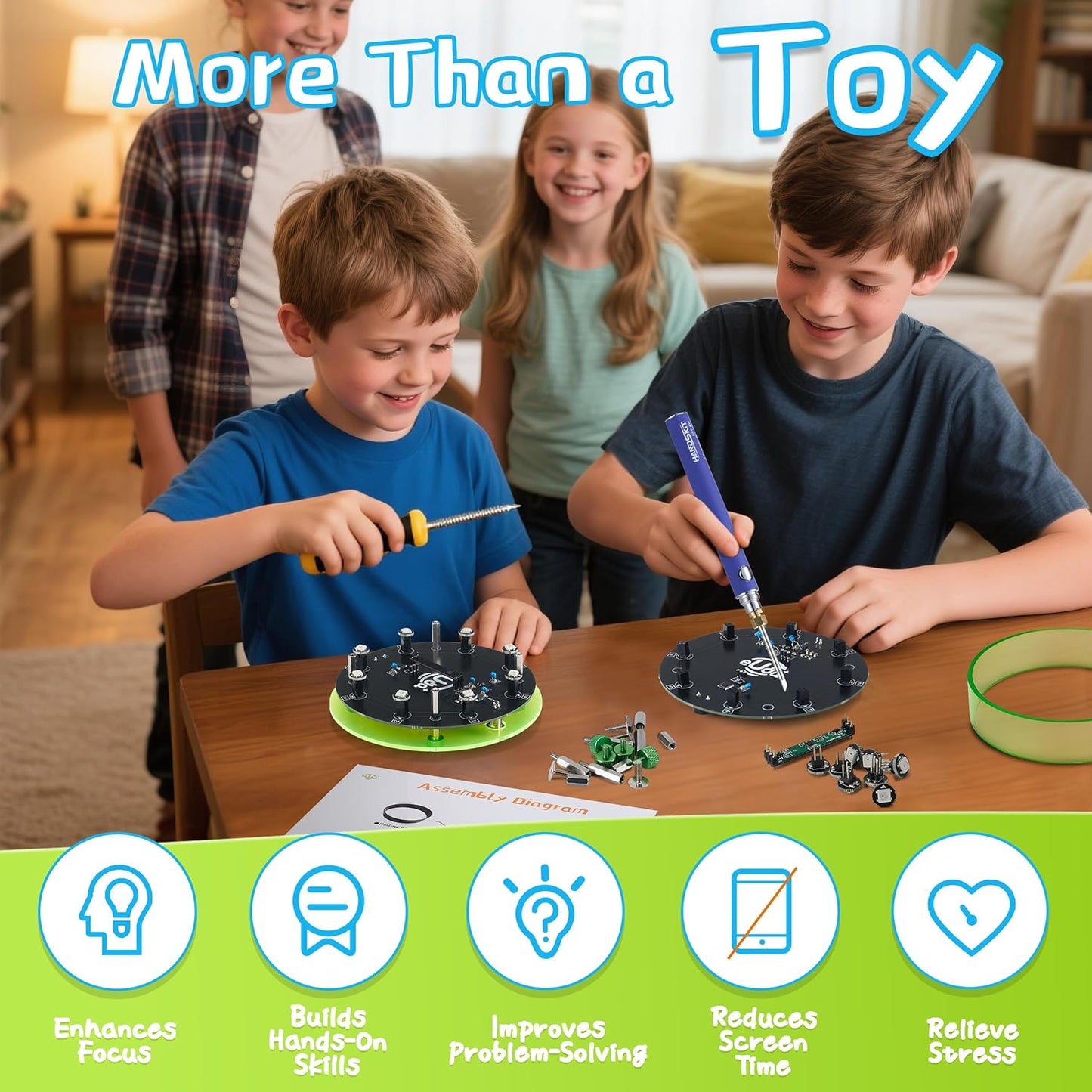 STEM DIY Toys Hand Assembly Electronic Spin the Wheel | Science Craft Kit for Kids Ages 8-9-10-11-12-13-14-15+ Years Old | Educational Gifts for Boys&Girls | Video Guide|(Fire Wheel-Fluorescent Green)