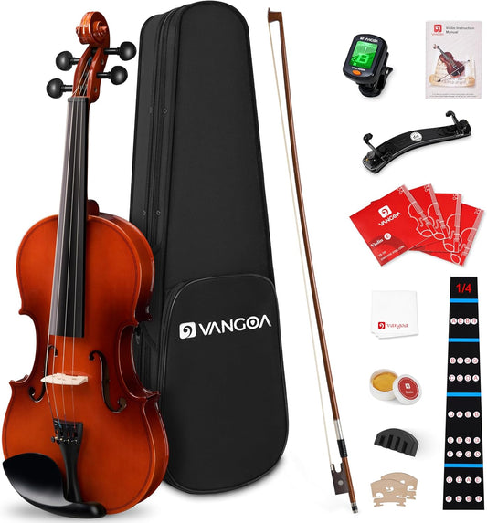 Vangoa 1/4 Violin for Kids Fiddle Set, Starter Acoustic Violins for Beginner Child 4-7, Children Violin Kit with Hard Case, Rosin, Tuner, Mutes, Shoulder Rest, Strings, Notes Stickers