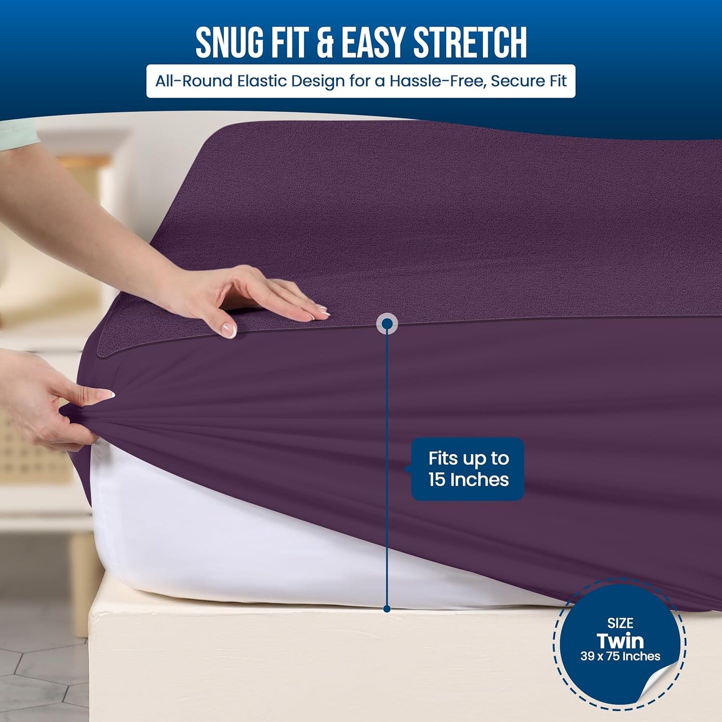 Utopia Bedding Waterproof Mattress Protector Twin Size, Premium Terry Mattress Cover 200 GSM, Breathable, Fitted Style with Stretchable Pockets (Purple)