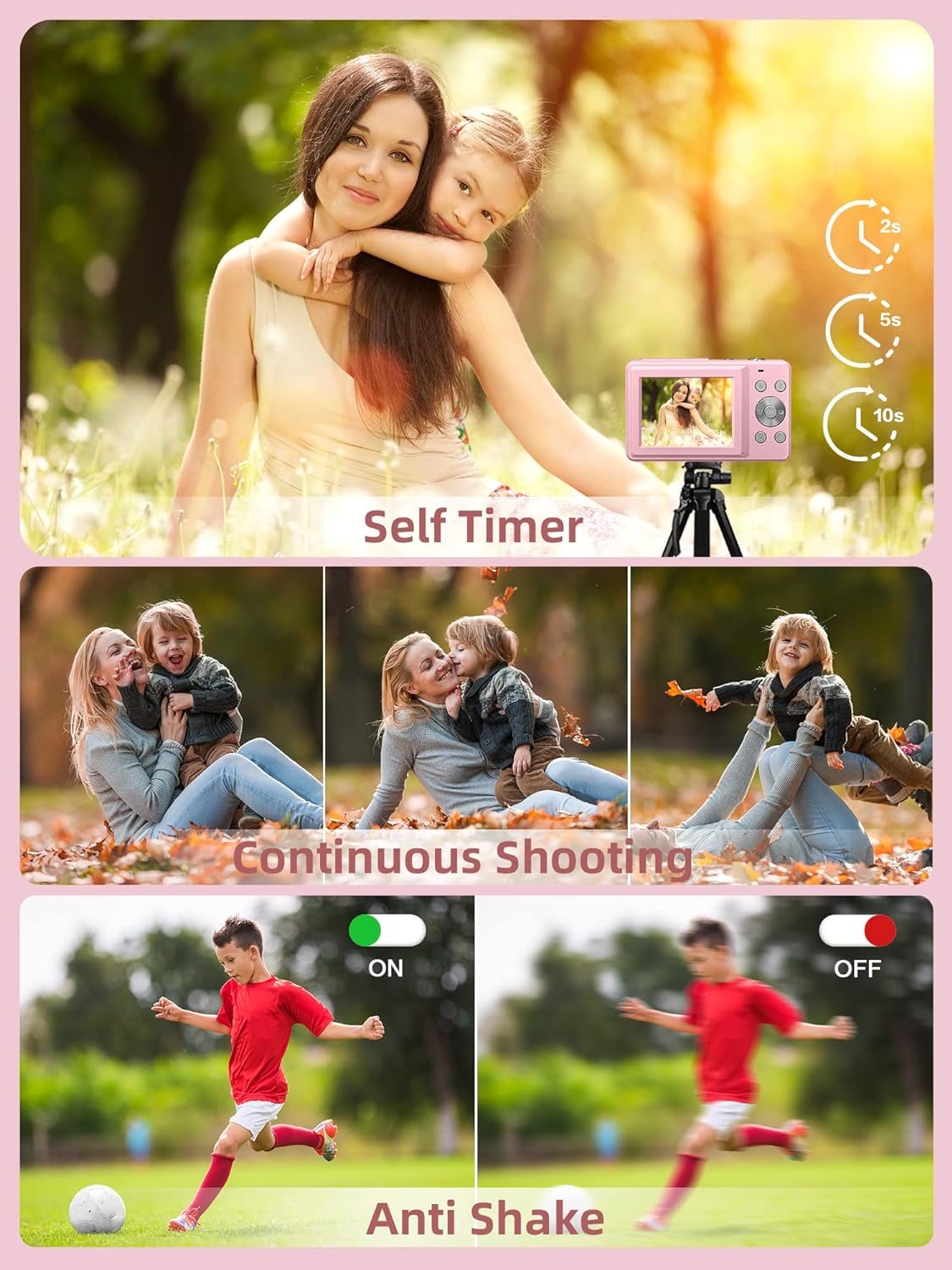 Digital Camera, FHD 1080P Digital Point and Shoot Camera with 16X Zoom Anti Shake, Compact Small Camera for Boys Girls Kids