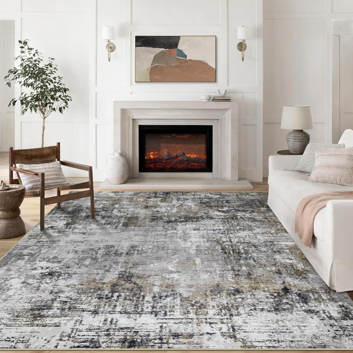 9x12 Area Rugs for Living Room Rug Washable: Modern Large Rug for Dining Room Bedroom Carpet Non Slip 9 by 12 Indoor Abstract Nursery Home Office Black Gold