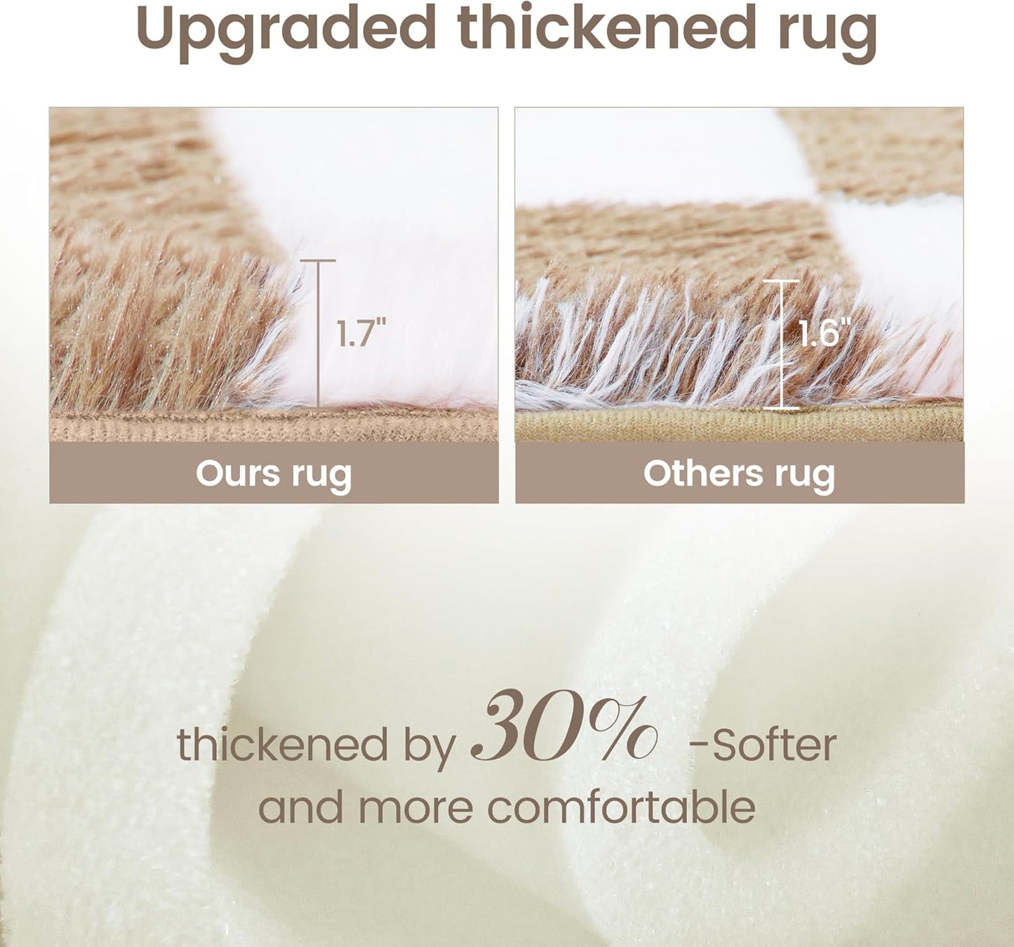 Super Soft Rug for Bedroom, 3x5 Ft Beige and White Area Rug Classic Checkered Shaggy Anti-Skid High Pile Soft Fluffy Rug Fuzzy Carpet for Living Room Bedroom Kids Room Nursery, Dorm Home Decor