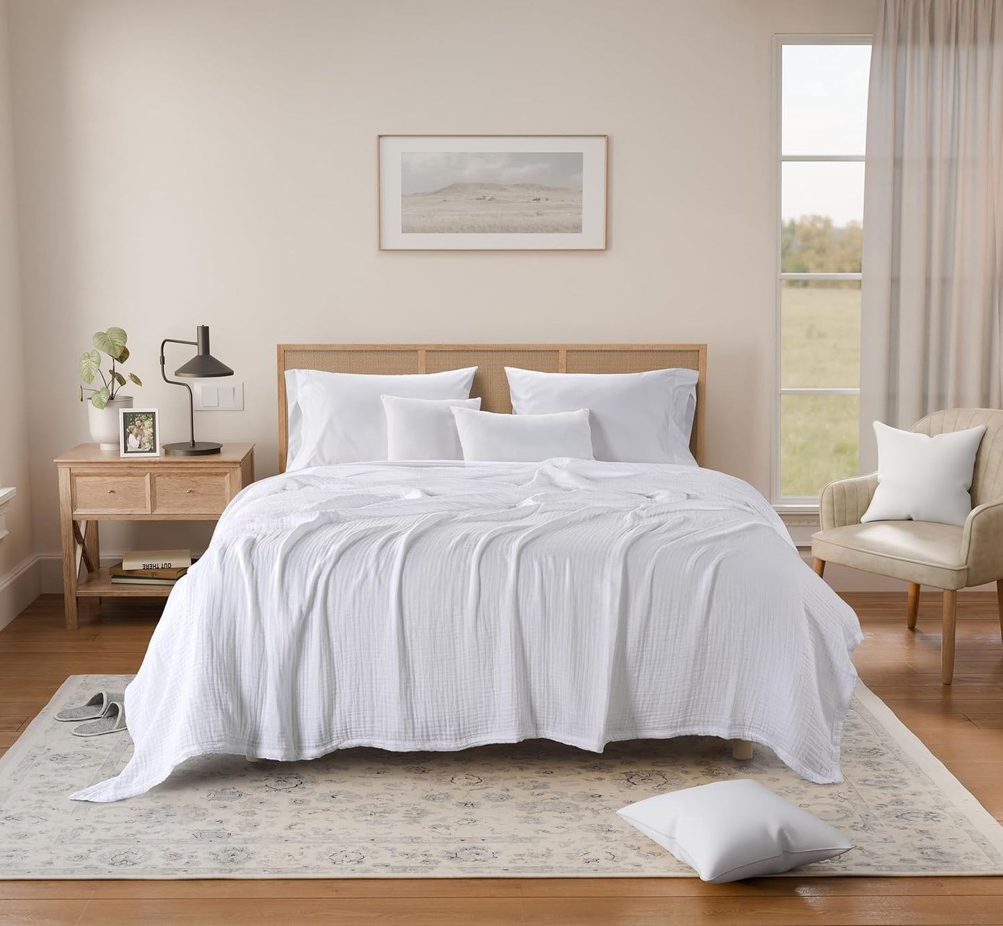 Threadmill Summer Queen Size Blanket| 4 Layer Cotton Gauze | Lightweight, Breathable, and Cozy for All Seasons | Versatile Muslin Blanket for Couch, Bed | White