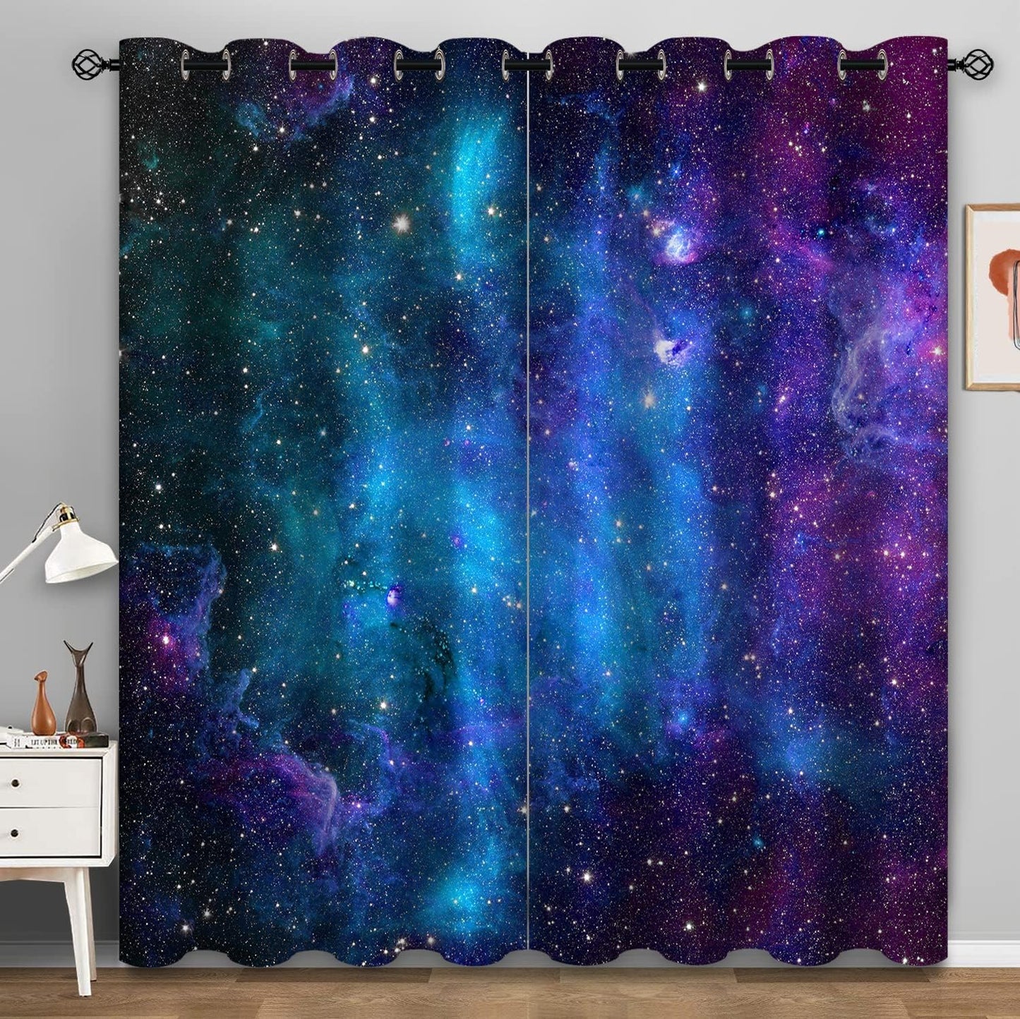 Aimego Galaxy Blackout Curtains Outer Space Universe Nebula Night Starry Window Drapes Decor for Kids Boys Teens Bedroom Living Room Grommet Room Darkening Curtains 2 Panel Set, 42"X54"