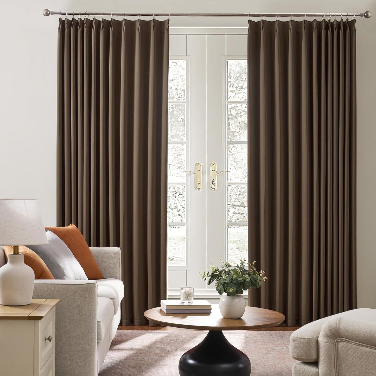 KEQIAOSUOCAI Brown Blackout Curtains 138 Inches Long, Extra Long Pinch Pleats Living Room Curtains Thermal Pleated Curtains Panels Drapery for Home, Hotel, Office, 40" W x 138" L, Set of 2