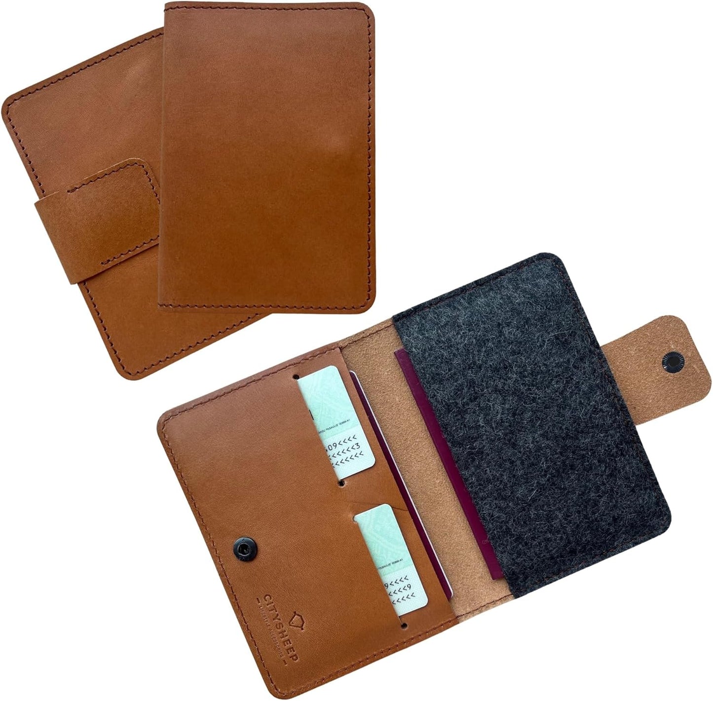 CITYSHEEP Passport Wallet With Airtag Slot - Family Holder for 4 Passports. Tan Color