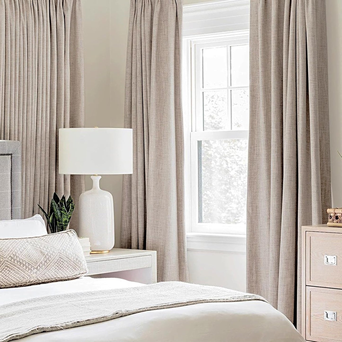MIULEE Linen Texture Curtains for Bedroom Solid 100% Blackout Thermal Insulated Khaki Curtains Grommet Room Darkening Drapes for Living Room Nursery 52x108 Inch (2 Panels)