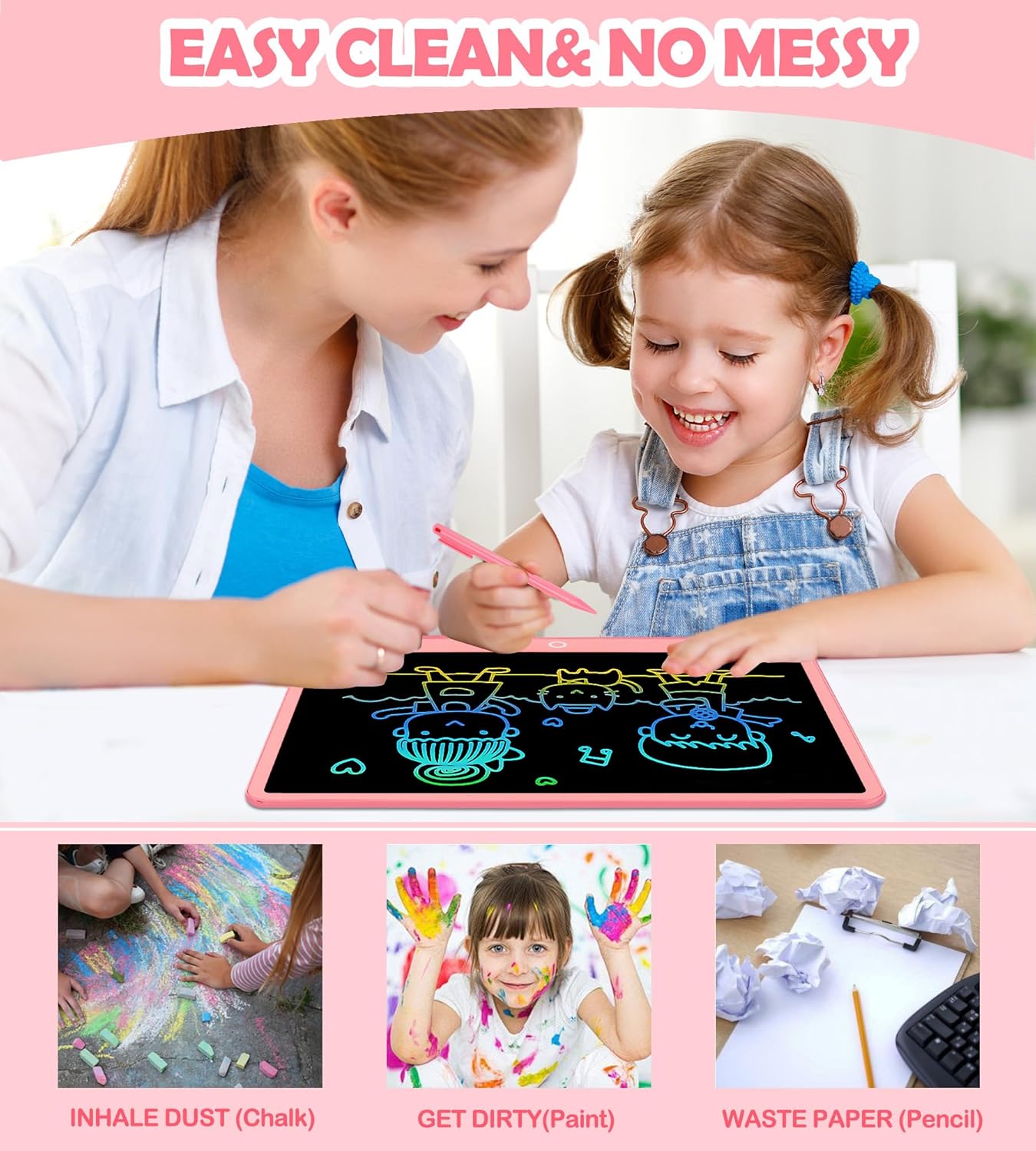 LCD Writing Tablet Doodle Board, 16inch Colorful Drawing Tablet Writing Pad, Kids Travel Essentials, Toddler Toys for 3 4 5 6 7 8 Year Old Girls Boys- Christmas and Birthday Gifts