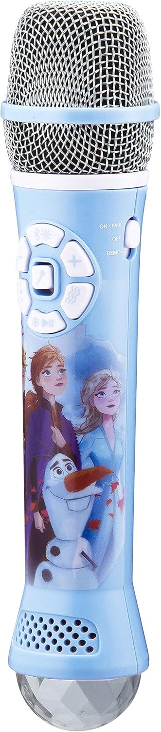eKids Disney Frozen 2 Bluetooth Karaoke Microphone with LED Disco Party Lights, Portable Speaker Compatible with Siri Google Assistant, for Fans of Frozen Toys and Gifts