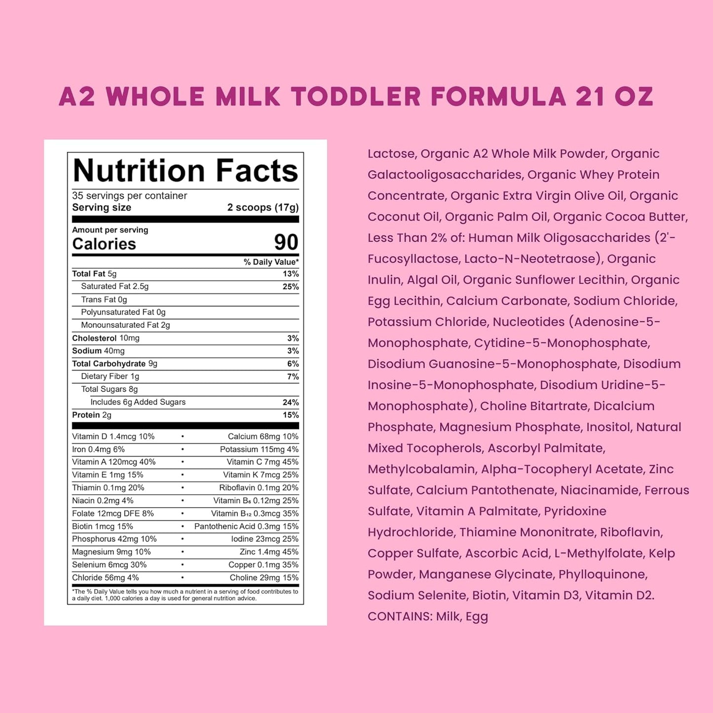 Serenity Kids 12-36 Months A2 Whole Milk Toddler Formula Powder - Organic Grass-Fed Milk Powder with Prebiotics & DHA & ARA for Brain & Eye Support - Clean Label Purity Award Certified - 21 Oz, 1 Pack