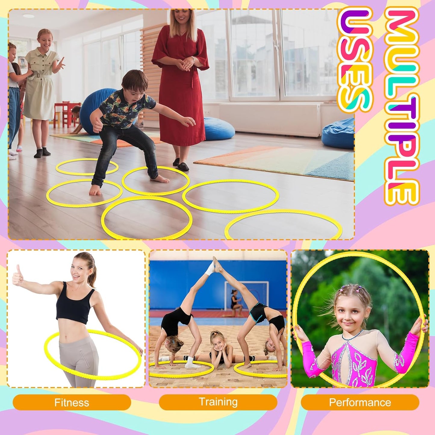 Shappy 6 Pcs Exercise Hoop Detachable Adjustable Plastic Toy Playground Toys Colored Hoop Circles for Teens Games Gymnastics Dog Agility Equipment Party Decor
