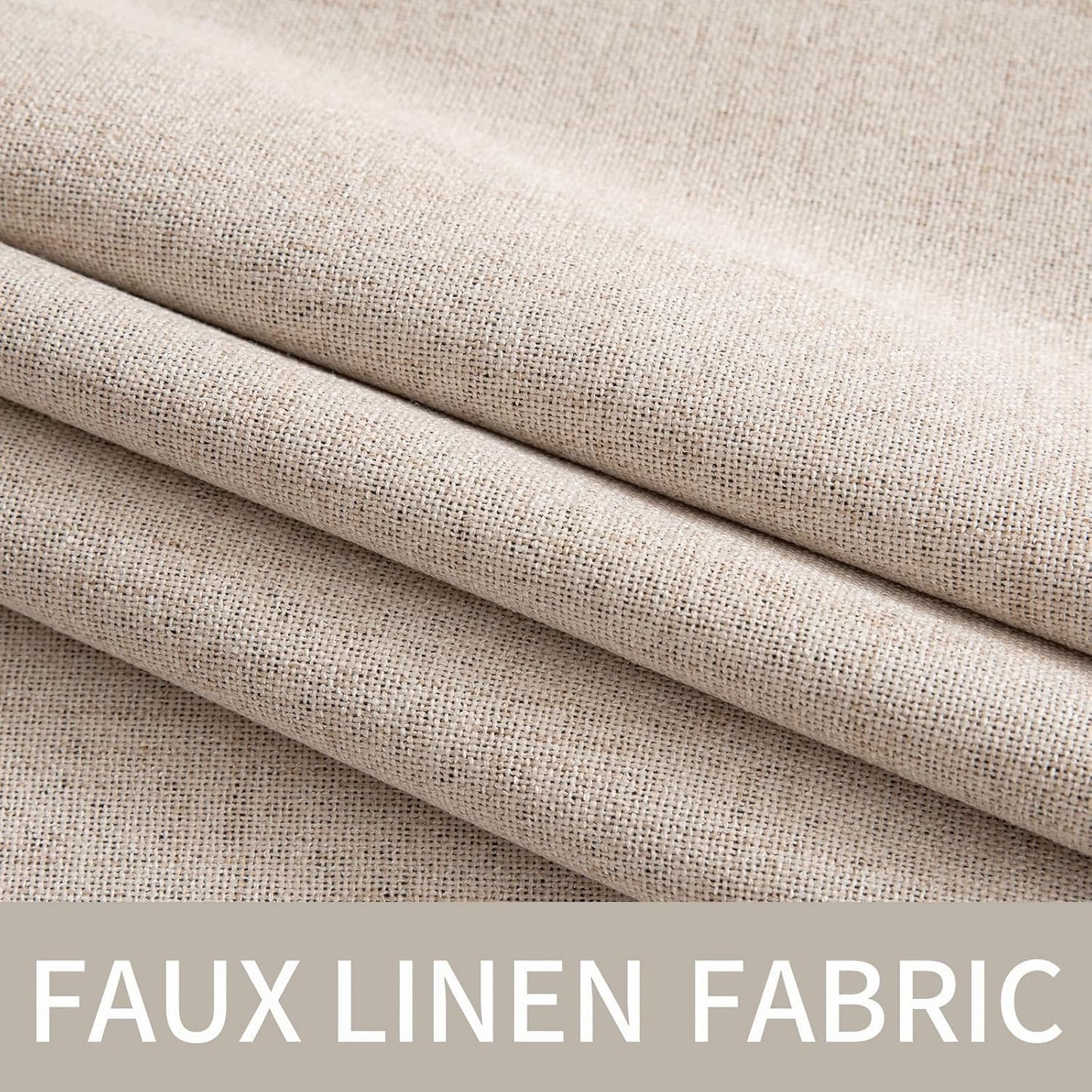 MIULEE 100% Blackout Linen Textured Curtains for Bedroom 102 Inches Extra Long Thermal Insulated Natural Beige Grommet Room Darkening Curtains & Drapes Luxury for Living Room Nursery (2 Panels)