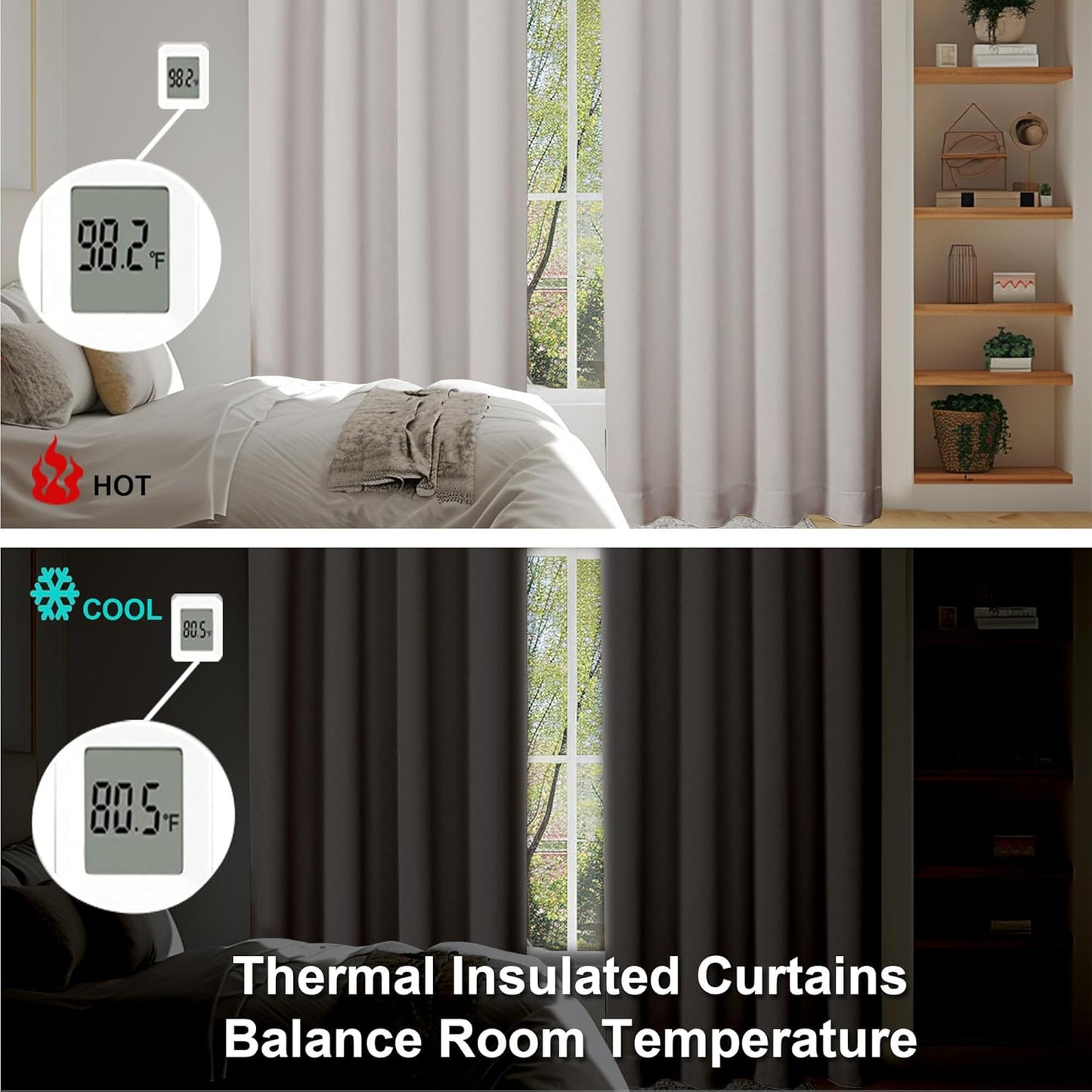 Simplebrand Ava Natural Blackout Curtains for Bedroom 96 Inches Long 2 Panels, Solid Thermal Insulated, Energy Saving Living Room Window Treatment Curtains Blackout Drapes, W50 x L96 Inch, Natural
