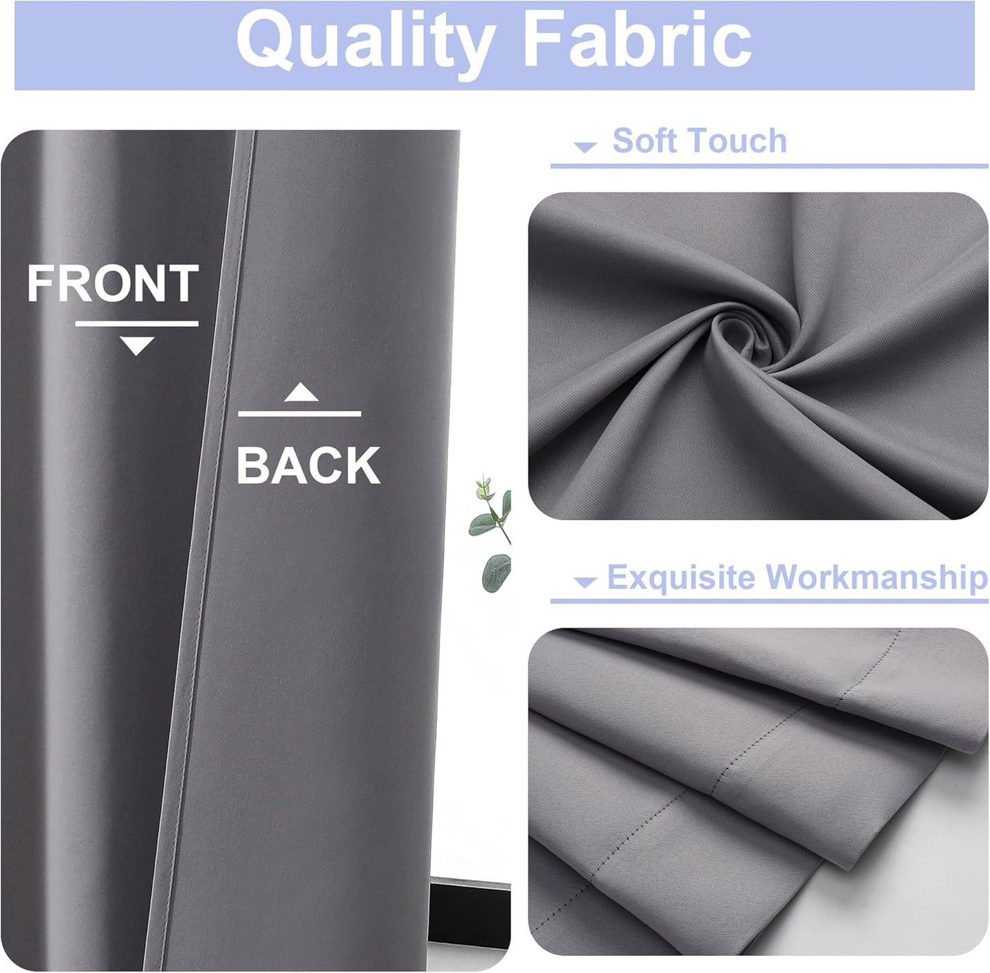Simplebrand Ava Light Grey Blackout Curtains for Bedroom 90 Inches Long 2 Panels Set, Solid Privacy Energy Saving Living Room Window Treatment Curtains Blackout Drapes, W40 x L90 Inch, Light Grey