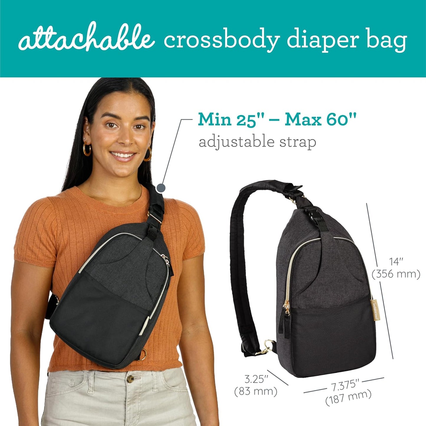 Infantino Flip 4-in-1 Convertible Baby Carrier & Crossbody Diaper Bag - Grow-with-Me Carrier with Attachable Crossbody Diaper Bag, Black and Gold, 2-Piece Set