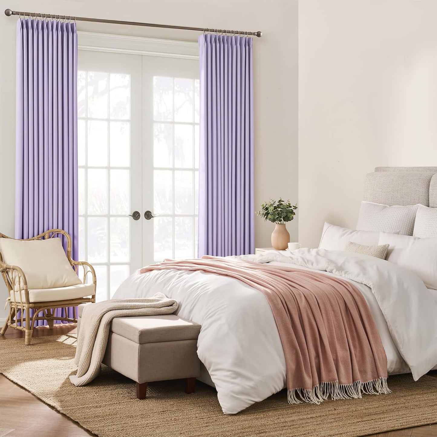 KEQIAOSUOCAI Pinch Pleated Curtains 108 Inches Long, Energy Saving Window Treatment Privacy Drapery for Living Room, Vertical Track System Elegant Hook Panels(Lavender, 2 Pieces, W40 x L108)