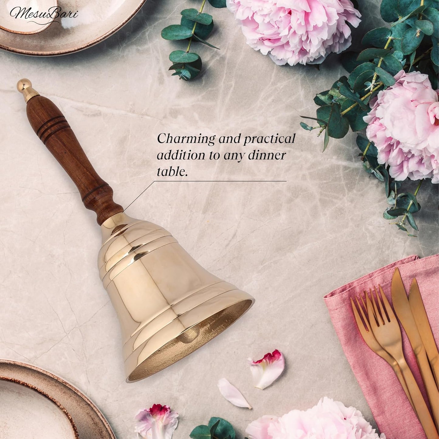 Premium Solid Brass Service Bell Large Handheld Loud Call Bell for Church School Restaurant Hotel Events Holidays Brass Finish 1 Piece 9 Inch by 4 Inch