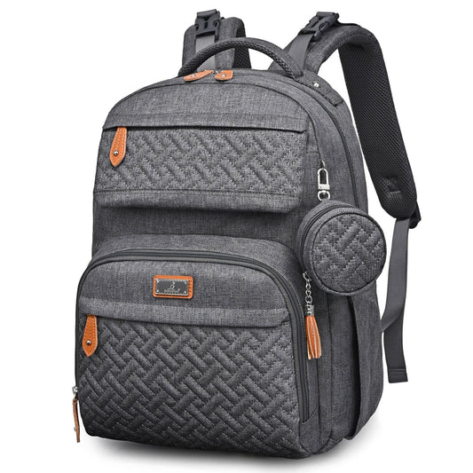 BabbleRoo Diaper Bag Backpack, Travel Backpack with Changing Pad, Pacifier Case & Stroller Straps, Multifunction, Waterproof, Unisex - Dark Gray