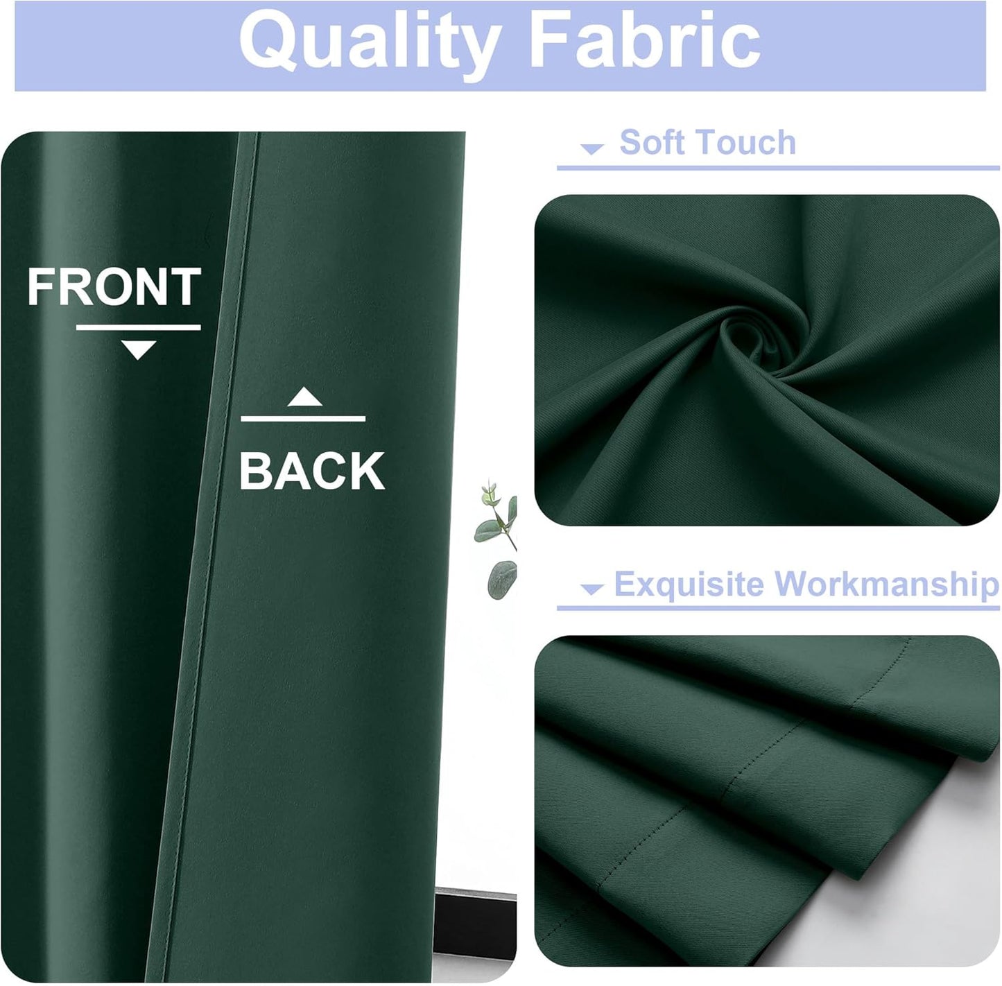 Simplebrand Ava Ever Green Blackout Curtains for Bedroom 72 Inch Length 2 Panels Set, Thermal Insulated Rod Pocket Door Window Curtains for Patio French Door Front Door, W40 x L72 Inch, Ever Green