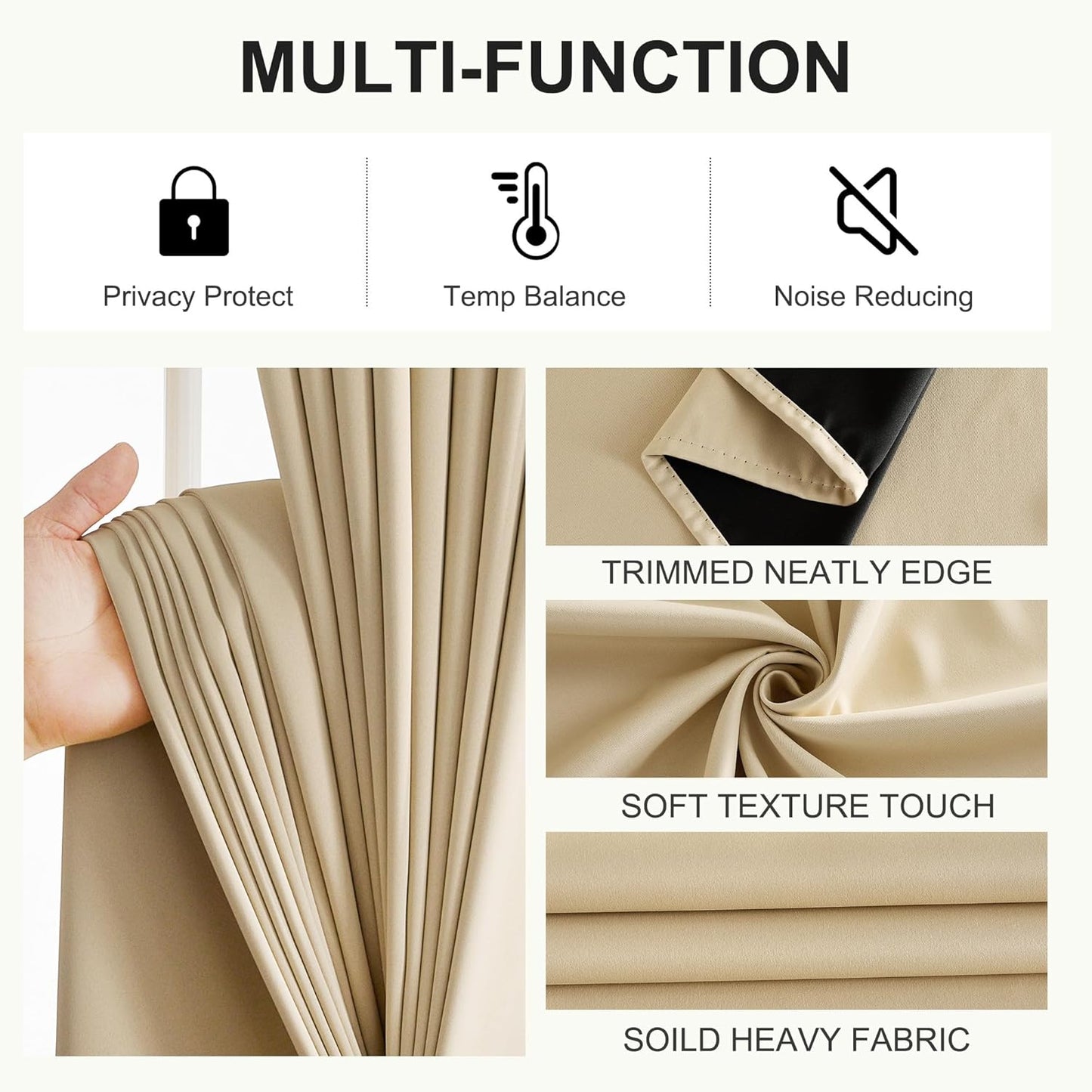 NICETOWN Farmhouse Curtains Thermal Insulated 100% Blackout Drapes Window Treatment Long Grommet Light Blocking Curtain for Living Room Bedroom, 2 Panels, 42 x 84 inch Length, Biscotti Beige