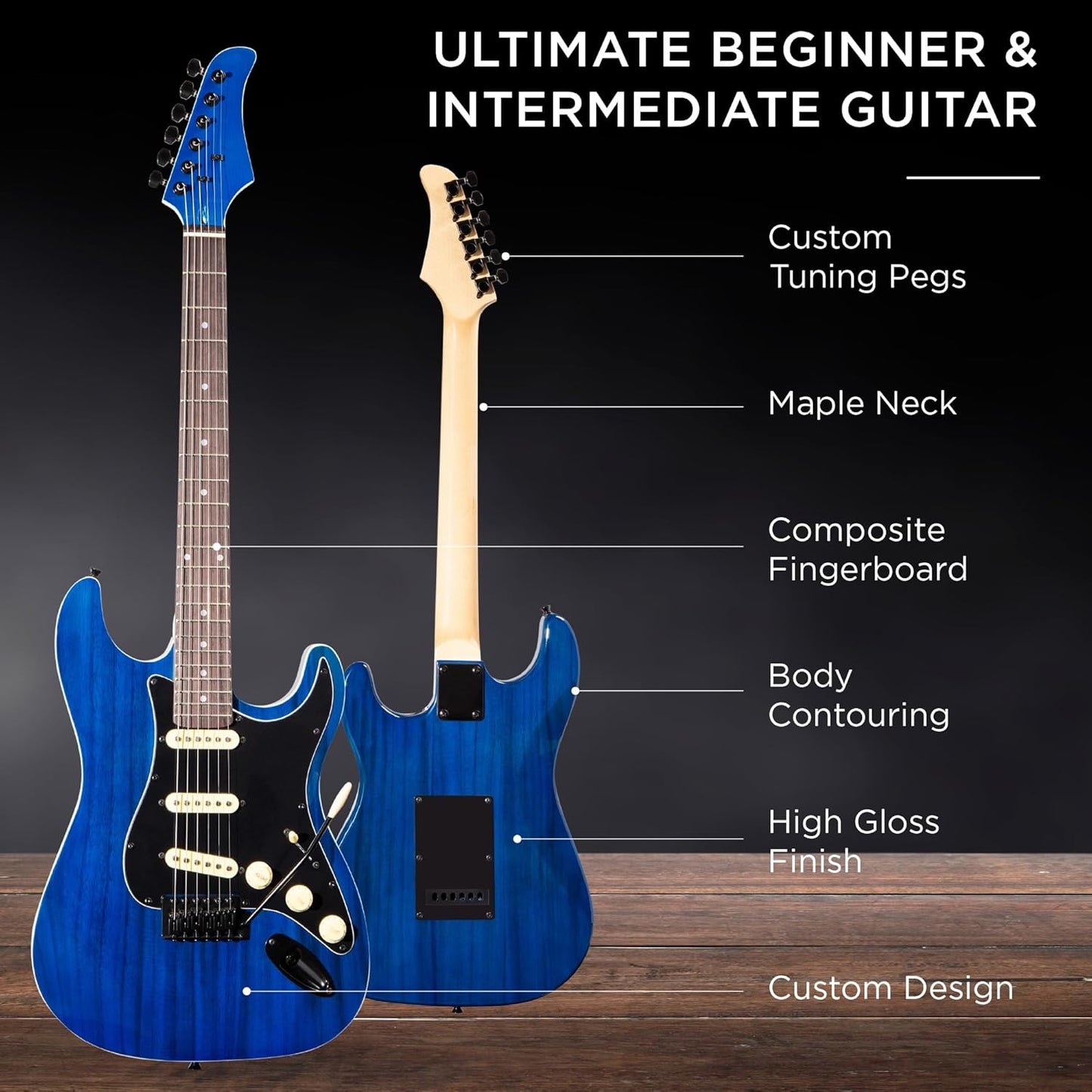 Best Choice Products 39in Full Size Beginner Electric Guitar Starter Kit w/Case, Strap, 10W Amp, Strings, Pick, Tremolo Bar - Midnight Blue