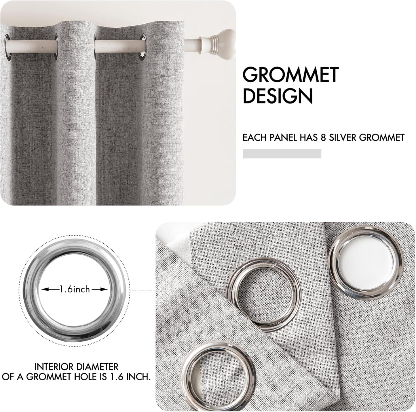 MIULEE Linen Texture Curtains for Bedroom Solid 100% Blackout Thermal Insulated Greyish White Curtains Grommet Room Darkening Drapes for Living Room Nursery 52x108 Inch (2 Panels)