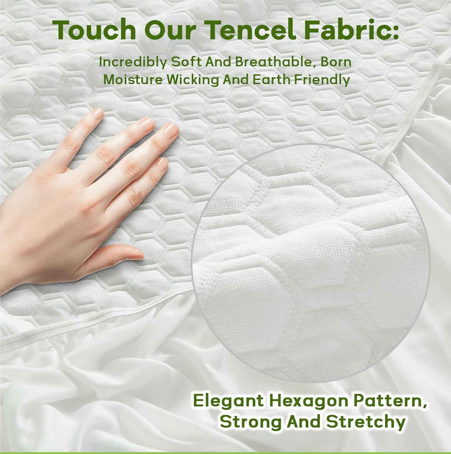 Premium Tencel King Mattress Protector in White, Natural and Skin Soft, Enjoy Our Waterproof Mattress Cover Fitted with A Deep Pocket, Hypoallergenic, Breathable, Noiseless and Absorbent