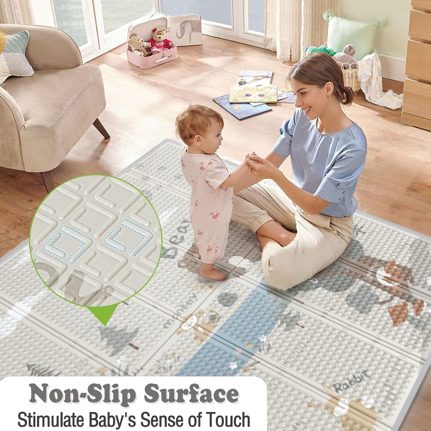 Fodoss Baby Play Mat, 47x47inch Play Mat, 0.4 in Thick Waterproof Playmat for Babies, Foldable Play Mat for Small Baby Playpen, Small Spaces
