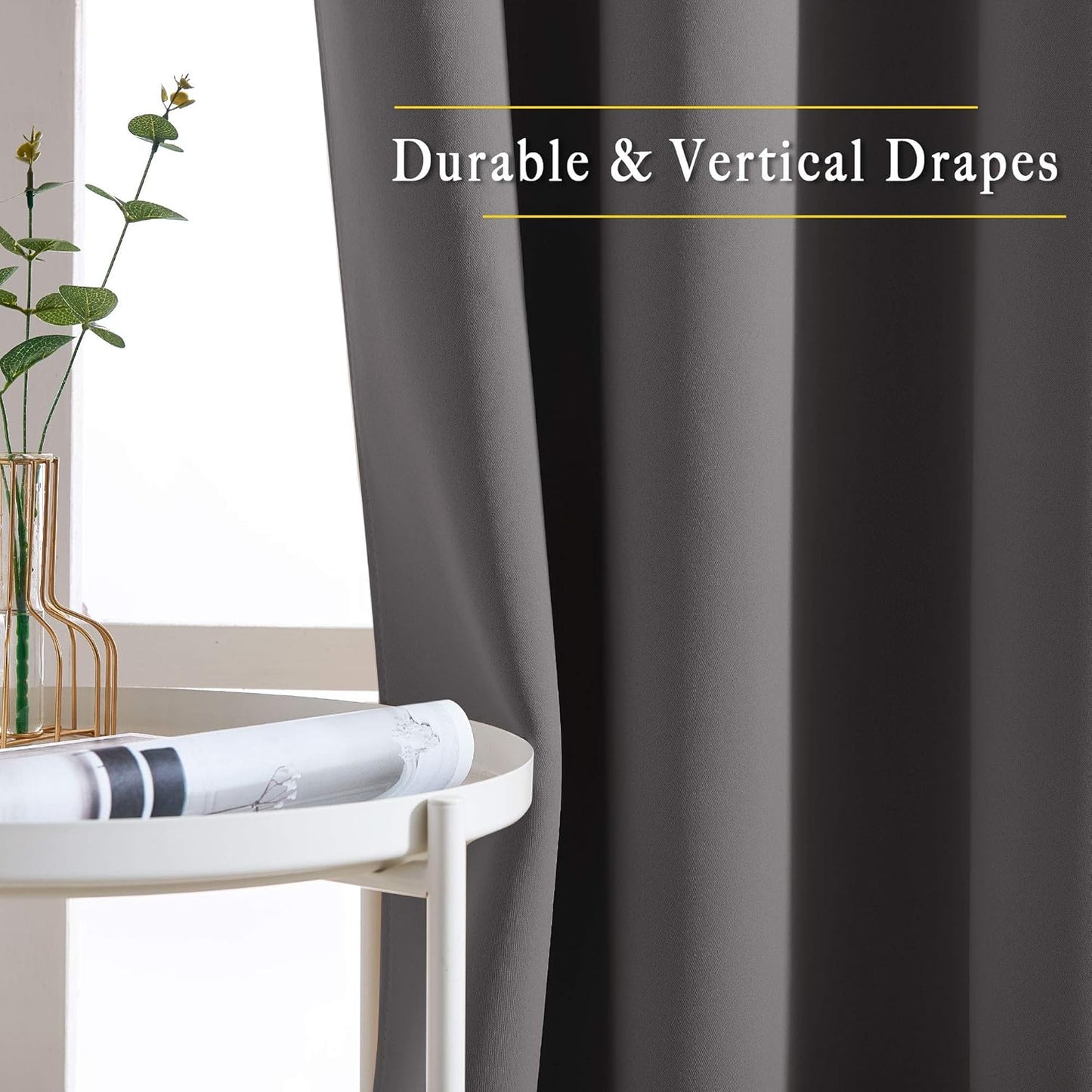 NICETOWN Bedroom Grey Blackout 120 inch Curtains - Triple Weave Energy Saving Thermal Insulated Solid Grommet Blackout Draperies for Patio, W52 x L120, 2 Panels