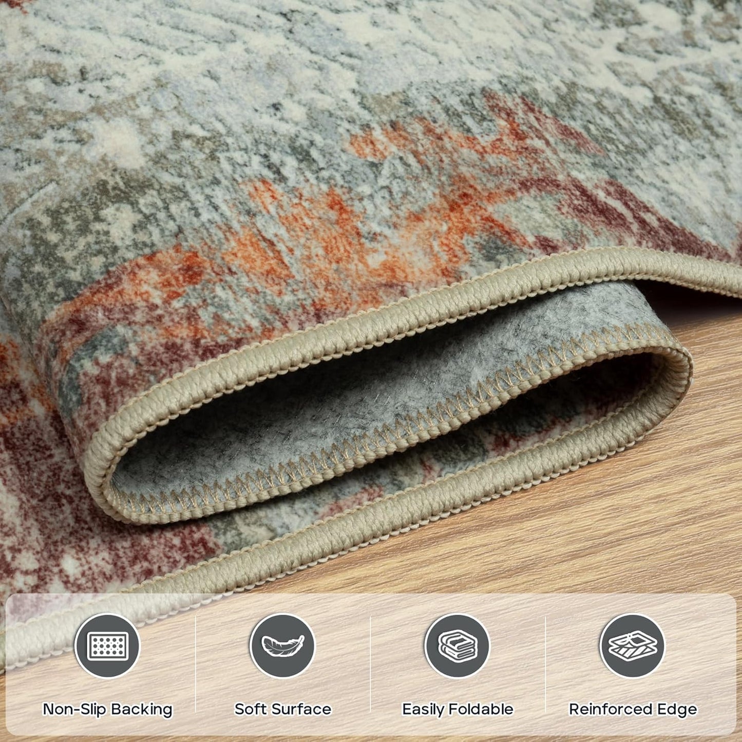 9x12 Area Rugs for Living Room Rug Washable: Modern Large Rug for Dining Room Bedroom Carpet Non Slip 9 by 12 Indoor Abstract Nursery Home Office Red Brown