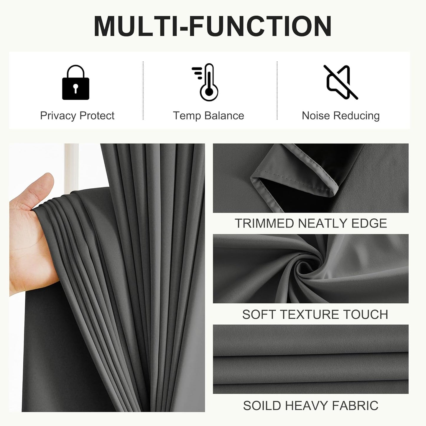 NICETOWN 100% Blackout Curtains 84 inch Long for Bedroom, Total Blackout Thermal Insulated Grommet Long Window Curtains 2 Panels Set, 2 Panels, Grey, 52 inch Wide