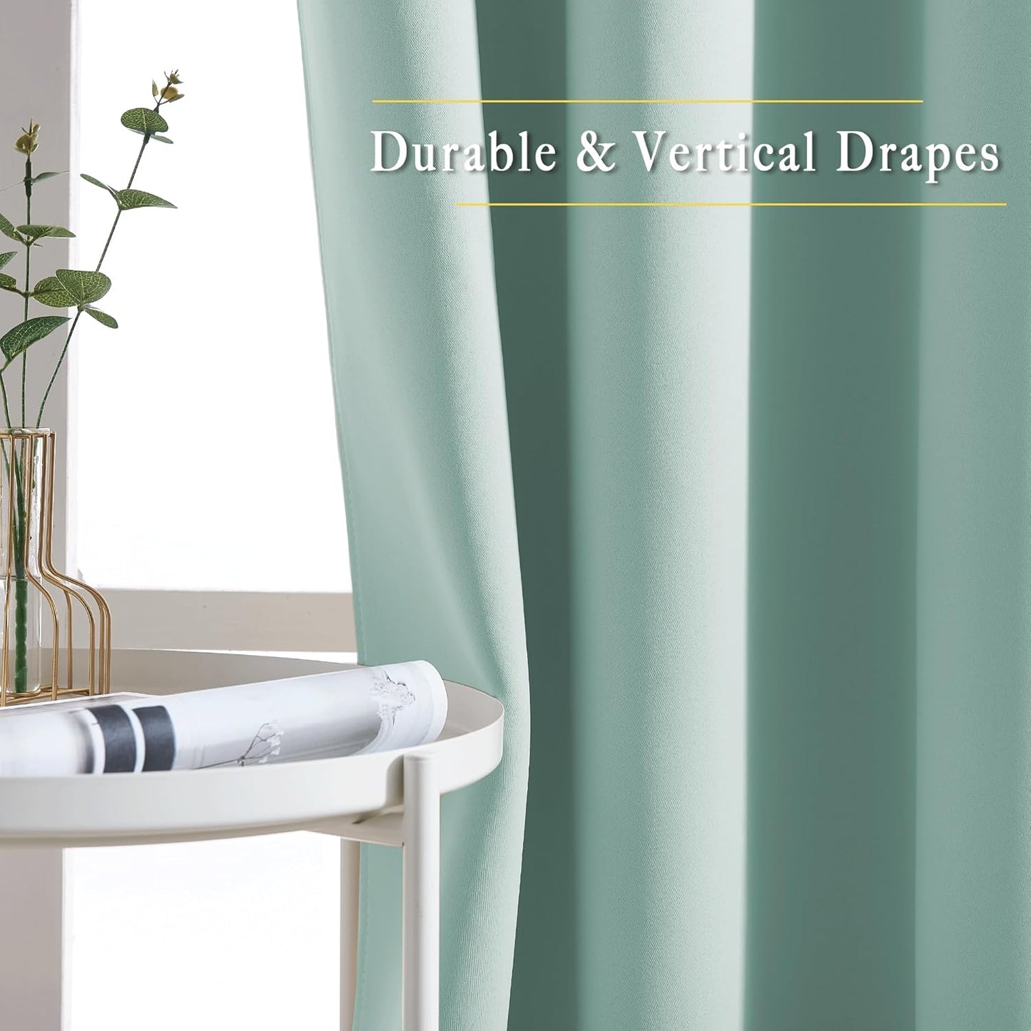 NICETOWN Seafoam Green Blackout Curtains 90 inches Long, Grommet Thermal Insulated Blackout Window Treatments Sound Reducing for Bedroom/Living Room, 2 Panels, W52 x L90