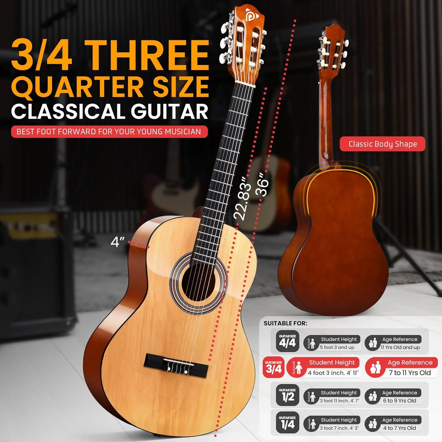Pyle 6 String Acoustic Guitar, 10 Natural, Left Handed, 36" (PGACLS82LFT.9)