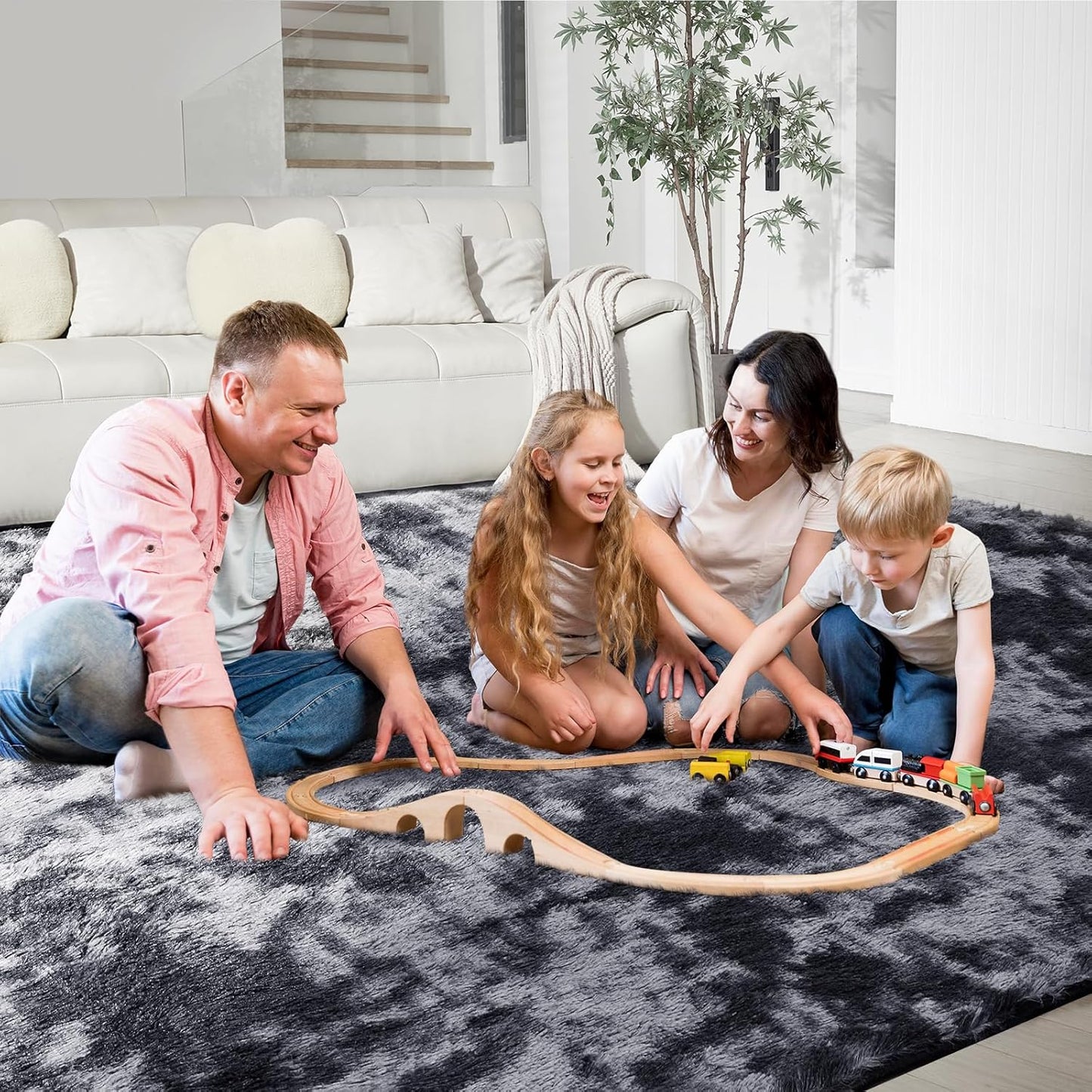 Ultra Soft Rug for Living Room, 4X6 Fluffy Shag Area Rug for Bedroom, Modern Shaggy Carpets Fuzzy Rug for Teens Dorm Nursery Home Decor Aesthetic, Upgrade Anti-Skid Durable, Tie Dye Black and Grey