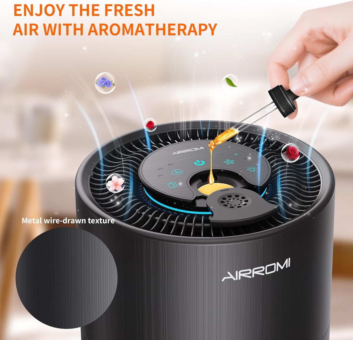 AIRROMI Air Purifier for Bedroom with HEPA 3-in-1 Filter, Pet Air Purifier for Home Cat Pee Smell, Covers Upto 990 Ft², Quiet 360°intake Air Cleaner for pet hair,allergies,Dust,Smoke A2001 Black