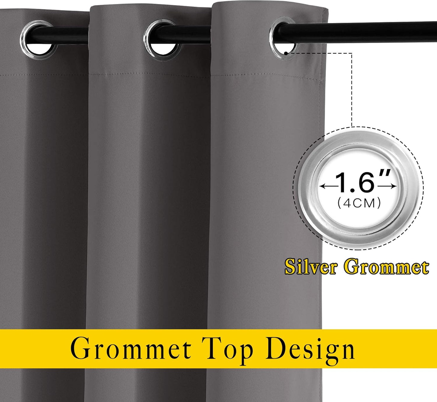 NICETOWN 95 inch Blackout Curtains - Triple Weave Energy Saving Thermal Insulated Solid Grommet Blackout Draperies for Living Room/Bedroom (1 Pair, W52 x L95, Grey)