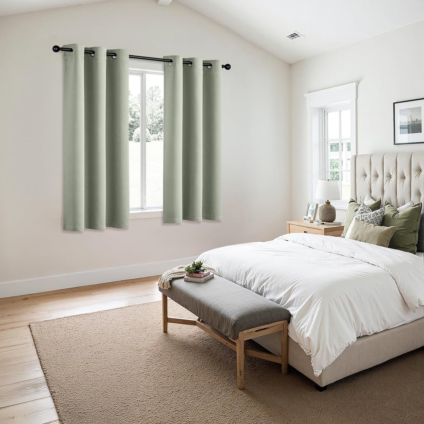 MIULEE Sage Green Blackout Curtains for Bedroom Living Room 64 Inches Long 2 Panels, Thermal Insulated Room Darkening Drapes Solid Grommet Top Noise Reducing Light Green Window Treatments 40x64 Inch
