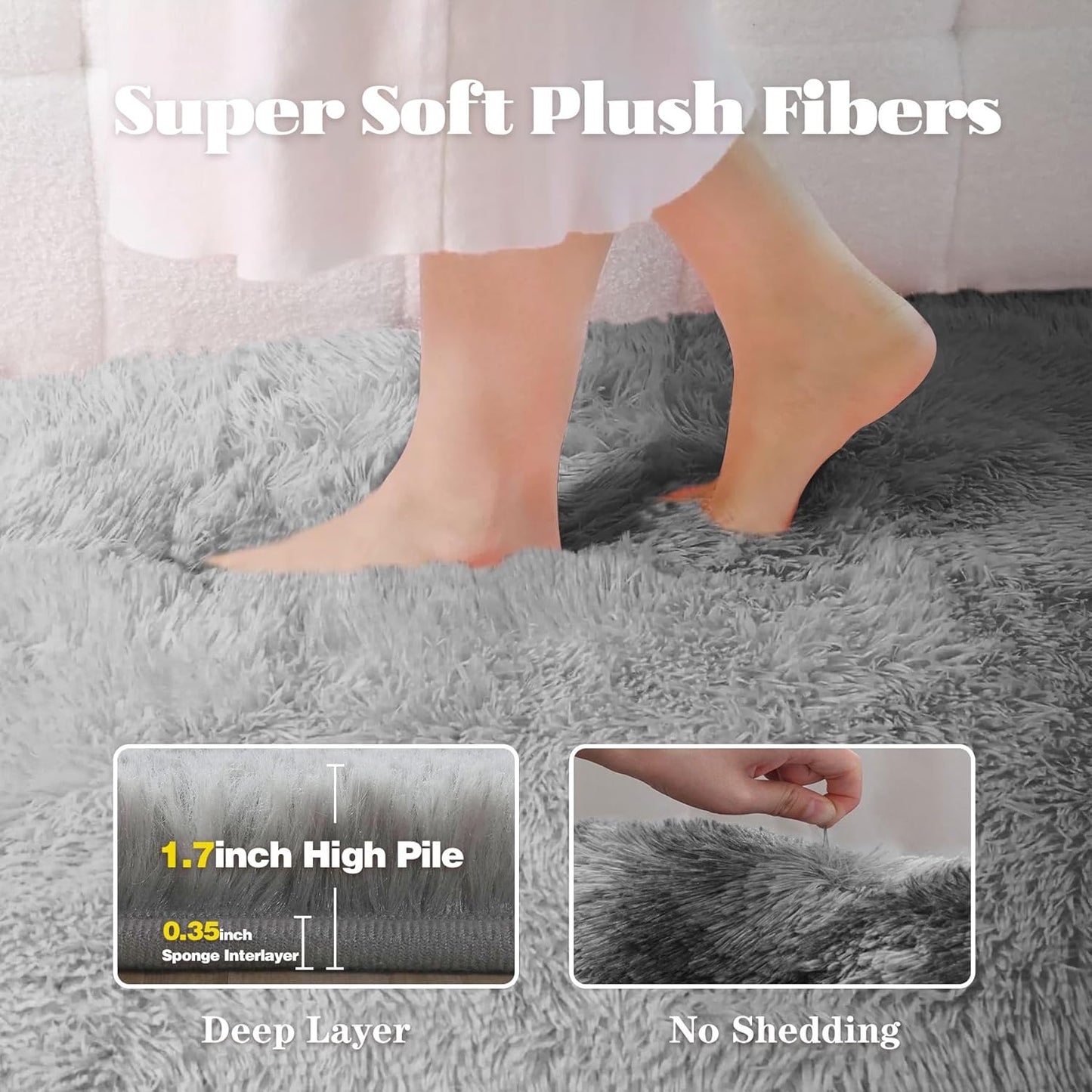 5x7 Area Rug for Living Room: Fluffy Shag Soft Washable Rugs Fuzzy Plush Indoor Carpet for Bedroom Nursery Playroom Dorm Kids Girls Boys Room (Grey, 5'x7')
