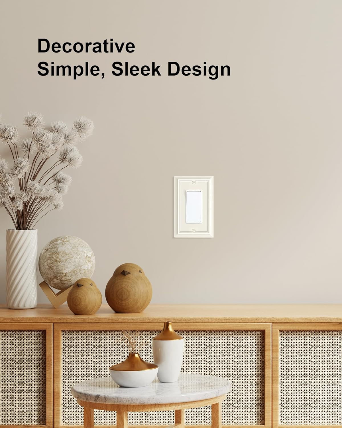 2-Pack Decorator Wall Plate Cover, Light Almond Decorative Switch Plates and Outlet Covers, Durable Natural Bamboo Fiber Wall Plates for Electrical Outlets, Receptacle, GFCI Outlet, Dimmer Switch